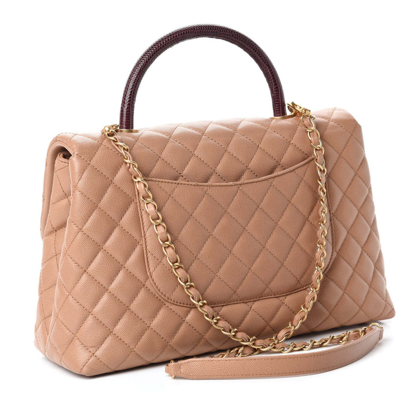 Caviar Lizard Quilted Medium Coco Handle Flap Light Beige
