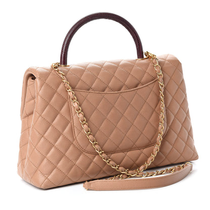 Chanel Caviar Lizard Quilted Medium Coco Handle Flap Light Beige 3 of 10