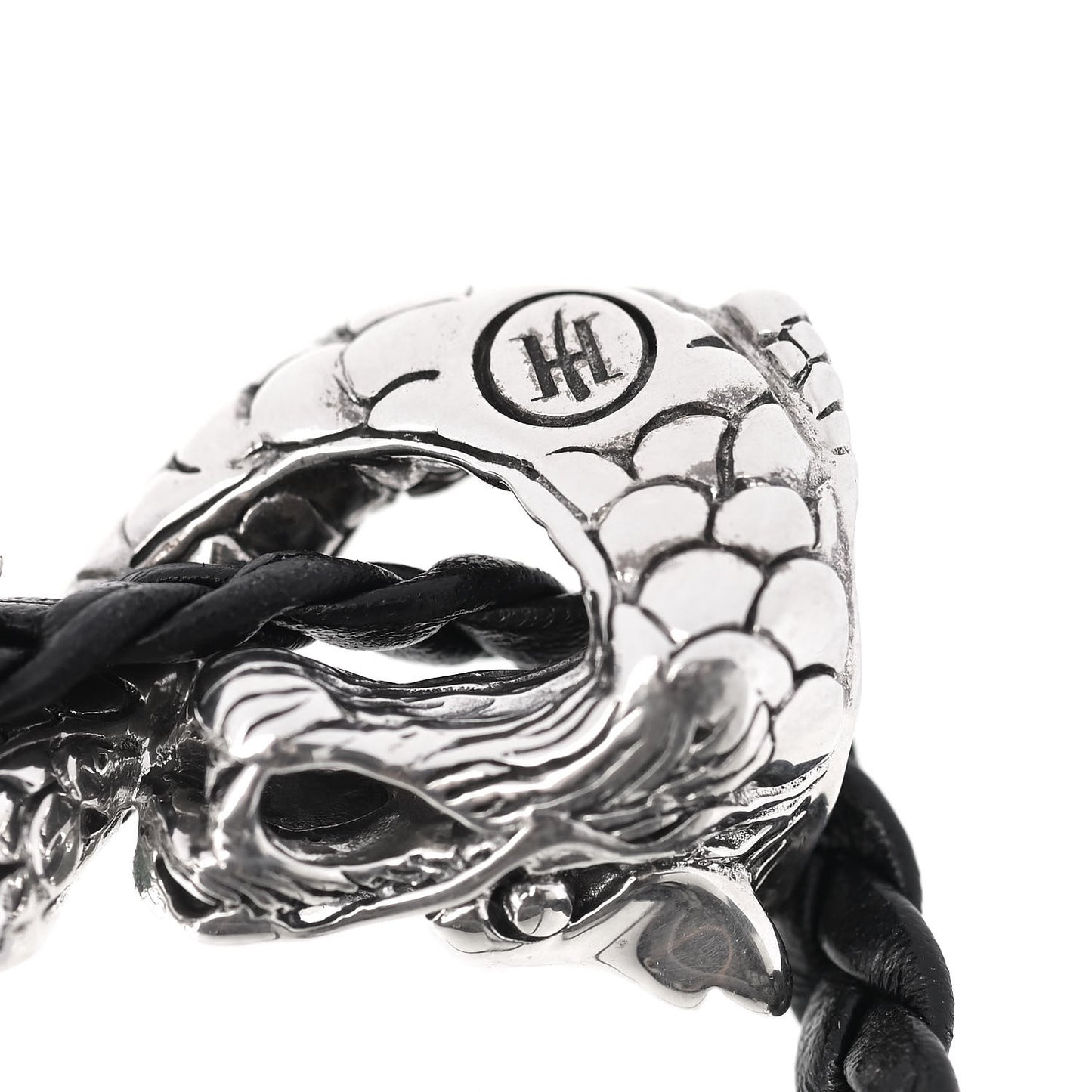 Sterling Silver Leather Naga Dragon Triple Wrap Bracelet Black