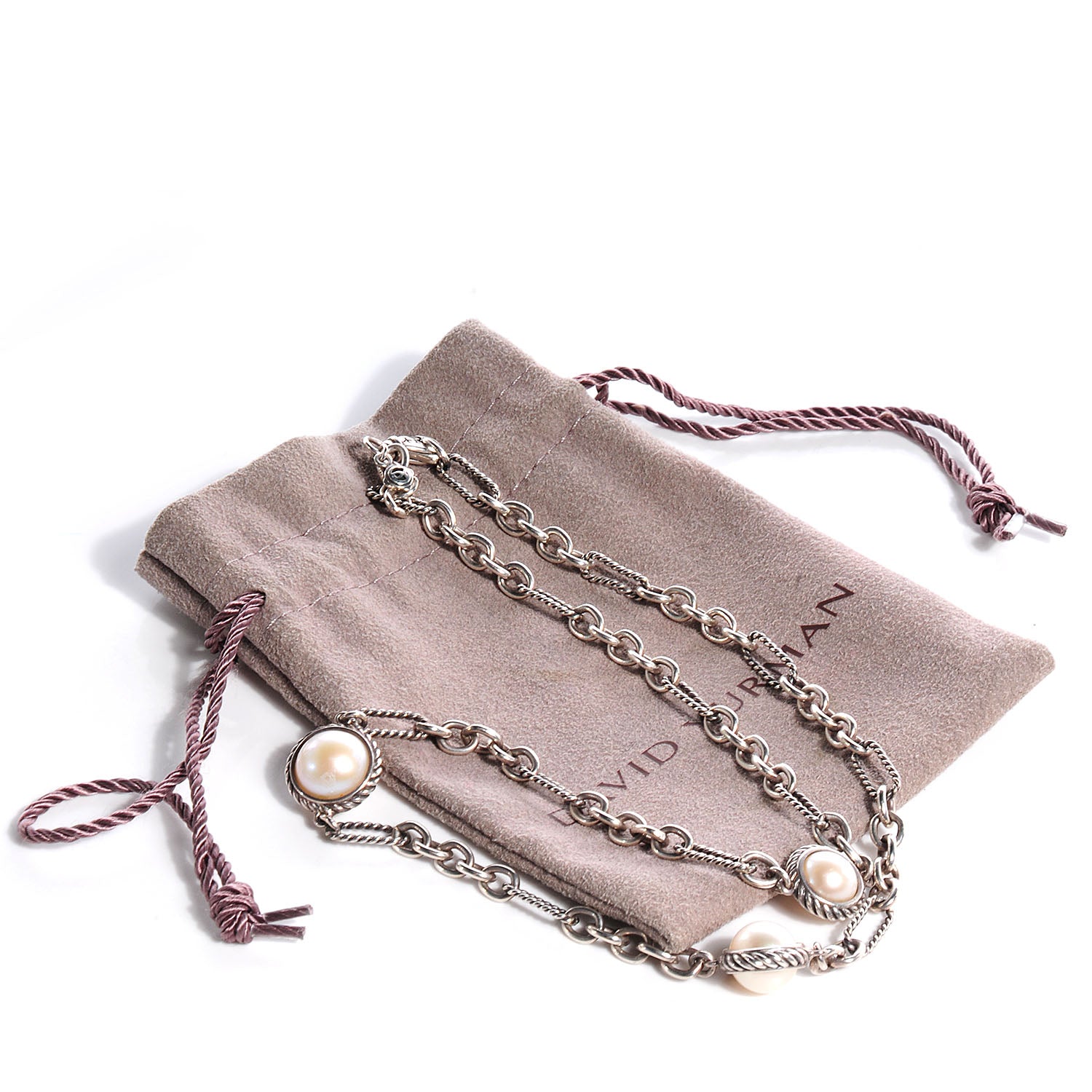 David Yurman Sterling Silver Pearl Cable Figaro Chain Necklace 6 of 6