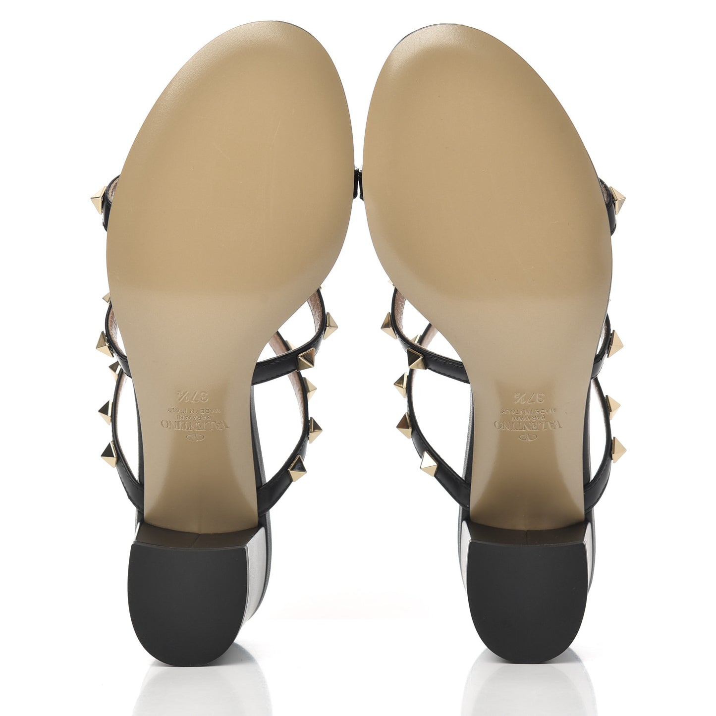 Calfskin Rockstud 60mm Caged Slide Sandals 37.5 Black