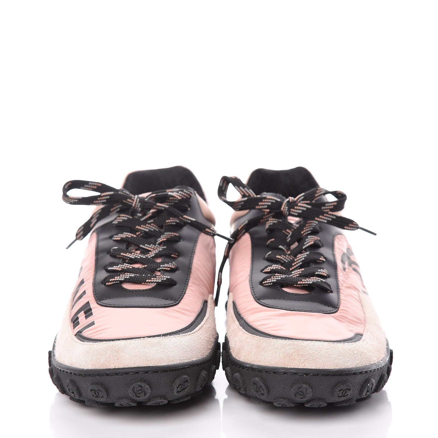 Chanel Nylon Calfskin Suede CC Womens Sneakers 39.5 Pink Black 2 of 11
