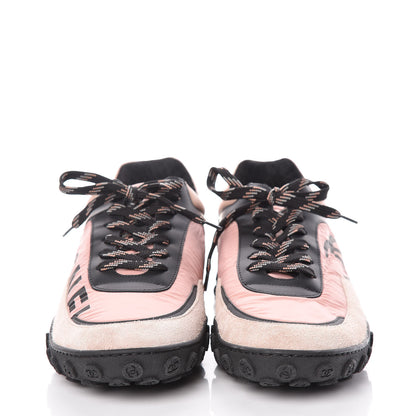 Chanel Nylon Calfskin Suede CC Womens Sneakers 39.5 Pink Black 2 of 11