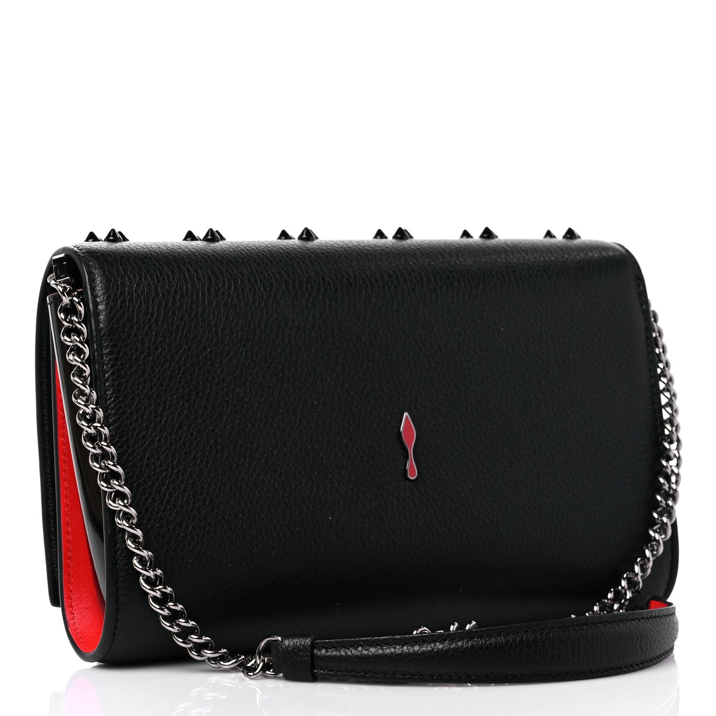 Calfskin Spikes Loubinthesky Paloma Clutch Black