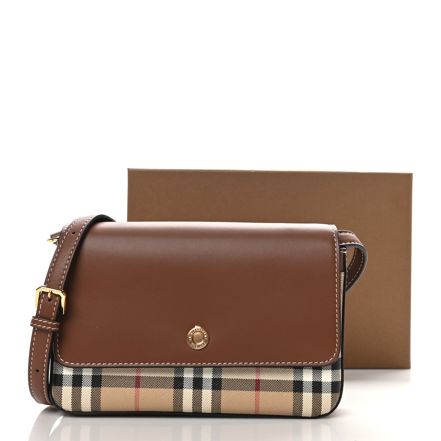 Burberry Calfskin Vintage Check Penny Bag Archive Beige Tan 10 of 10