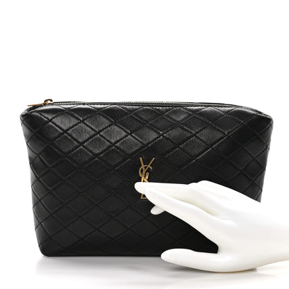 Saint Laurent Lambskin Quilted Gaby Cosmetic Pouch Black 2 of 11