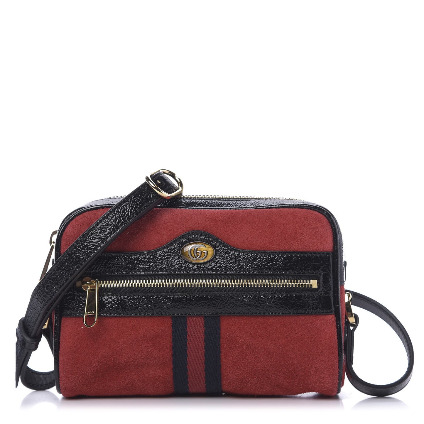 Suede Patent Web Mini Ophidia Shoulder Bag Red