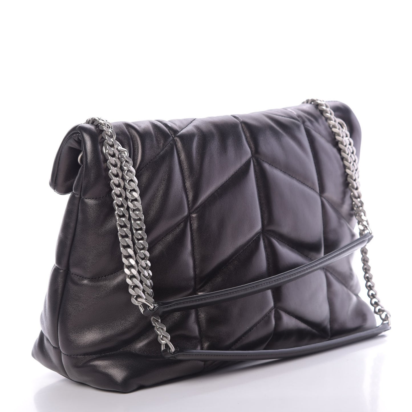 Lambskin Quilted Medium Loulou Puffer Monogram Chain Satchel Black