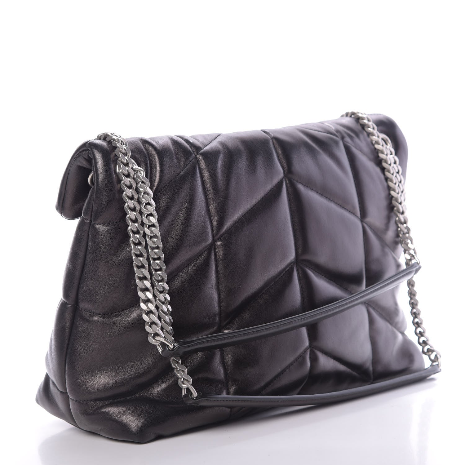 Saint Laurent Lambskin Quilted Medium Loulou Puffer Monogram Chain Satchel Black 3 of 11
