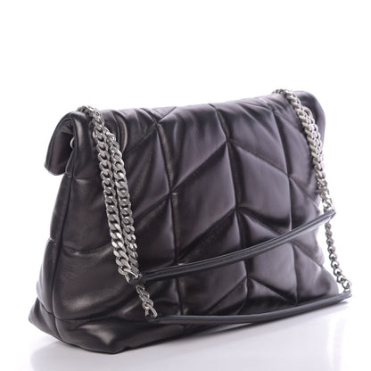 Saint Laurent Lambskin Quilted Medium Loulou Puffer Monogram Chain Satchel Black 3 of 11