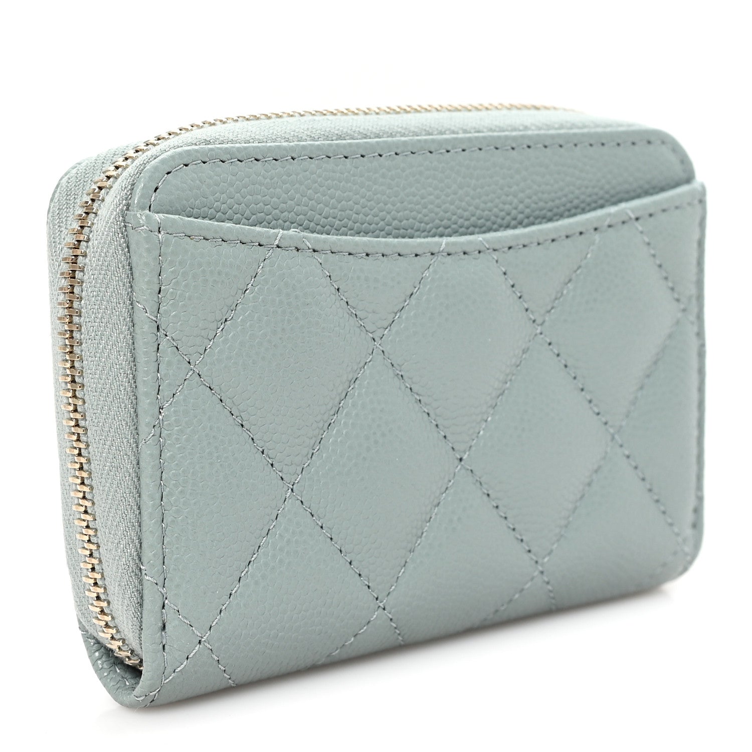 Chanel Caviar Quilted Zip Around Coin Purse Wallet Grey 3 of 7