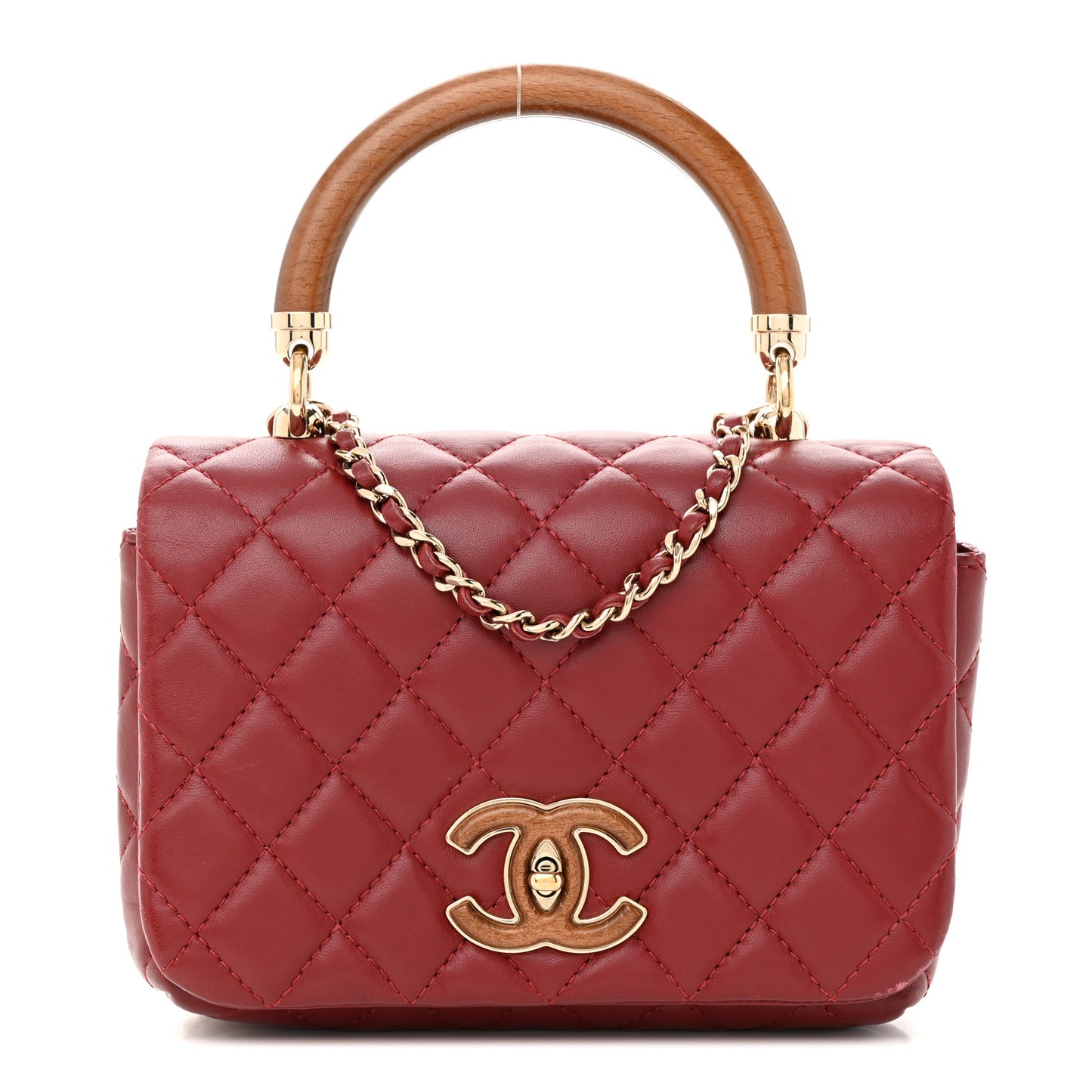Lambskin Quilted Wood Mini Coco Handle Flap Red