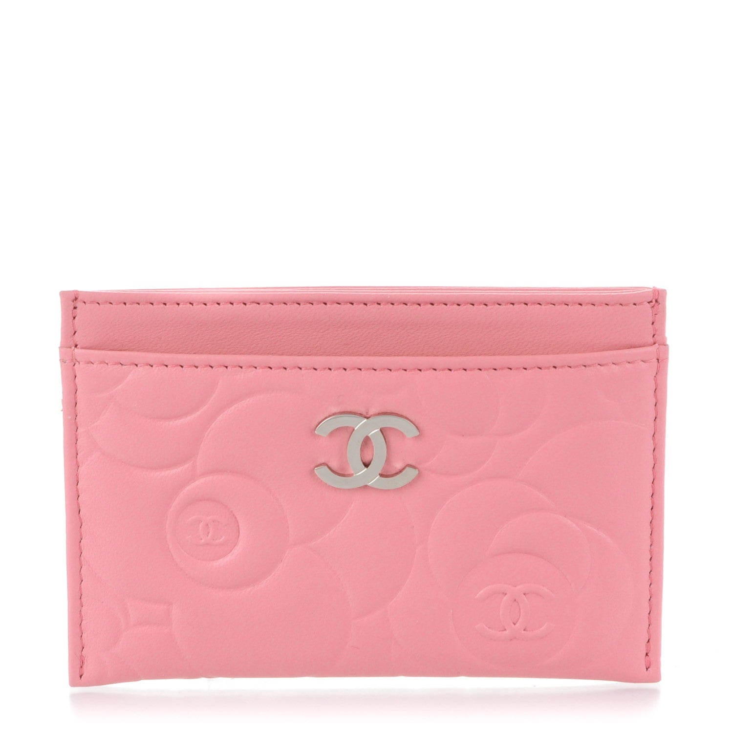 Chanel Lambskin Camellia Embossed Card Holder Pink 1 of 8