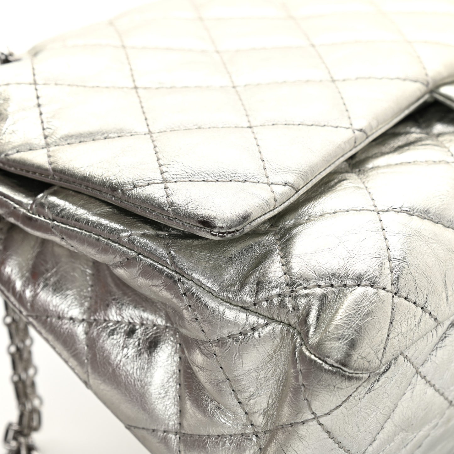 Metallic Aged Calfskin Quilted 2.55 Reissue 227 Flap Silver