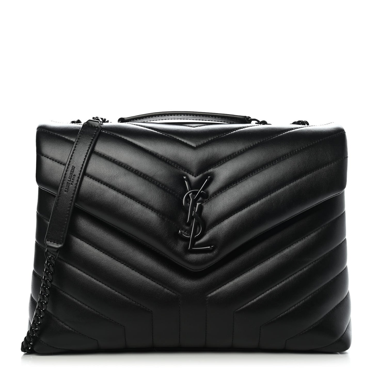 Calfskin Y Quilted Monogram Medium Loulou Chain Satchel Black