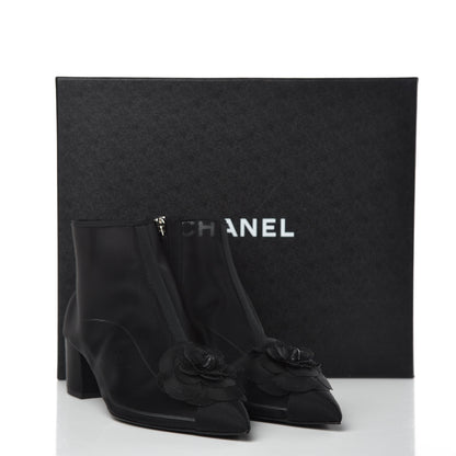 Chanel Mesh Grosgrain Camellia Short Boots 37 Black 8 of 8