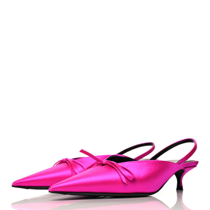 Balenciaga Satin Pointed Toe Knife Slingback 40mm Mules 36 Rose Fuchsia 3 of 8