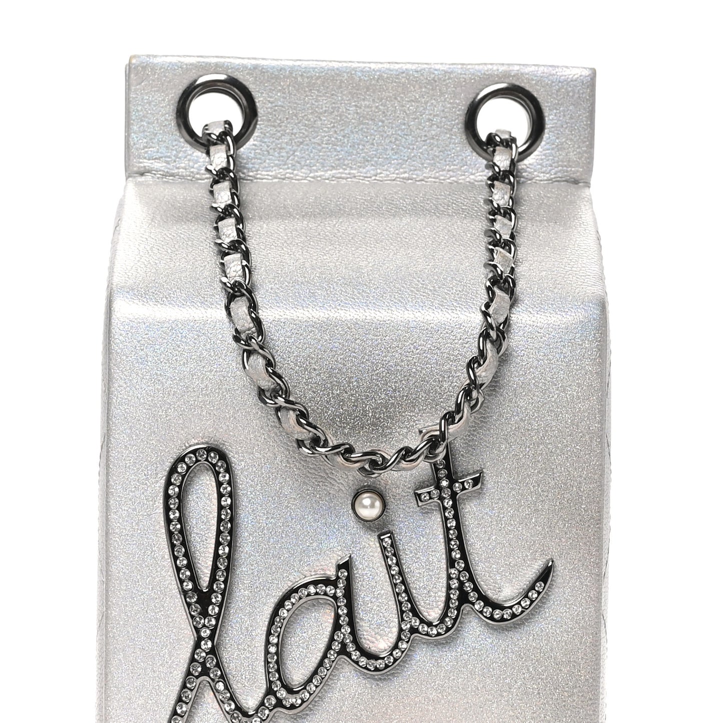 Metallic Goatskin Lait de Coco Milk Carton Bag Silver