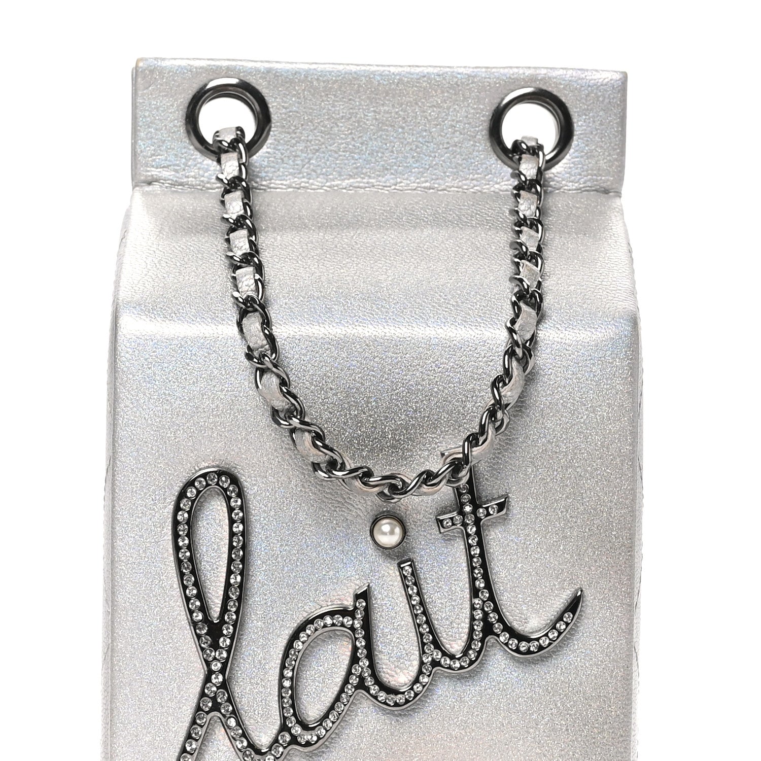 Chanel Metallic Goatskin Lait de Coco Milk Carton Bag Silver 8 of 10
