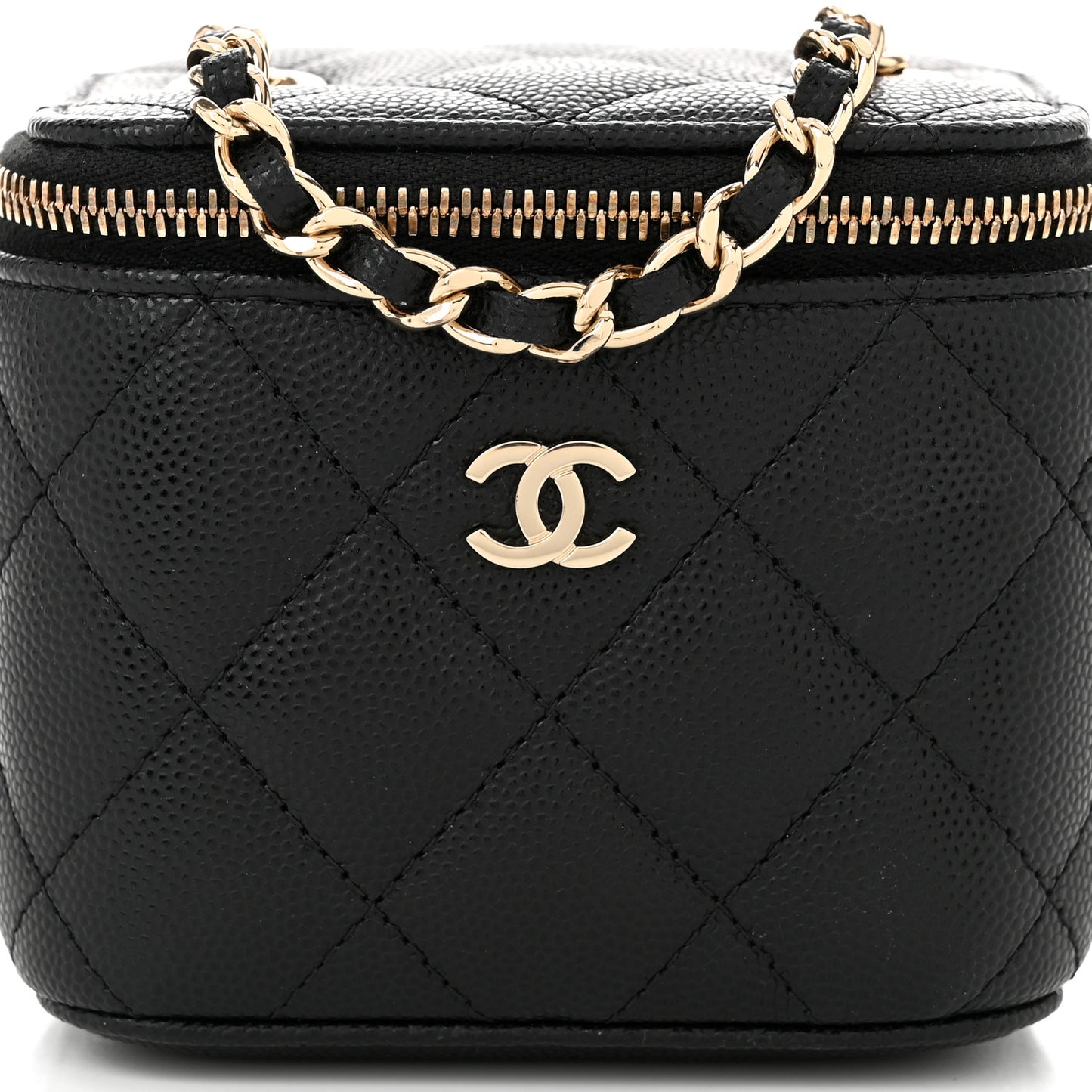 Caviar Quilted Mini Vanity Case With Chain Black