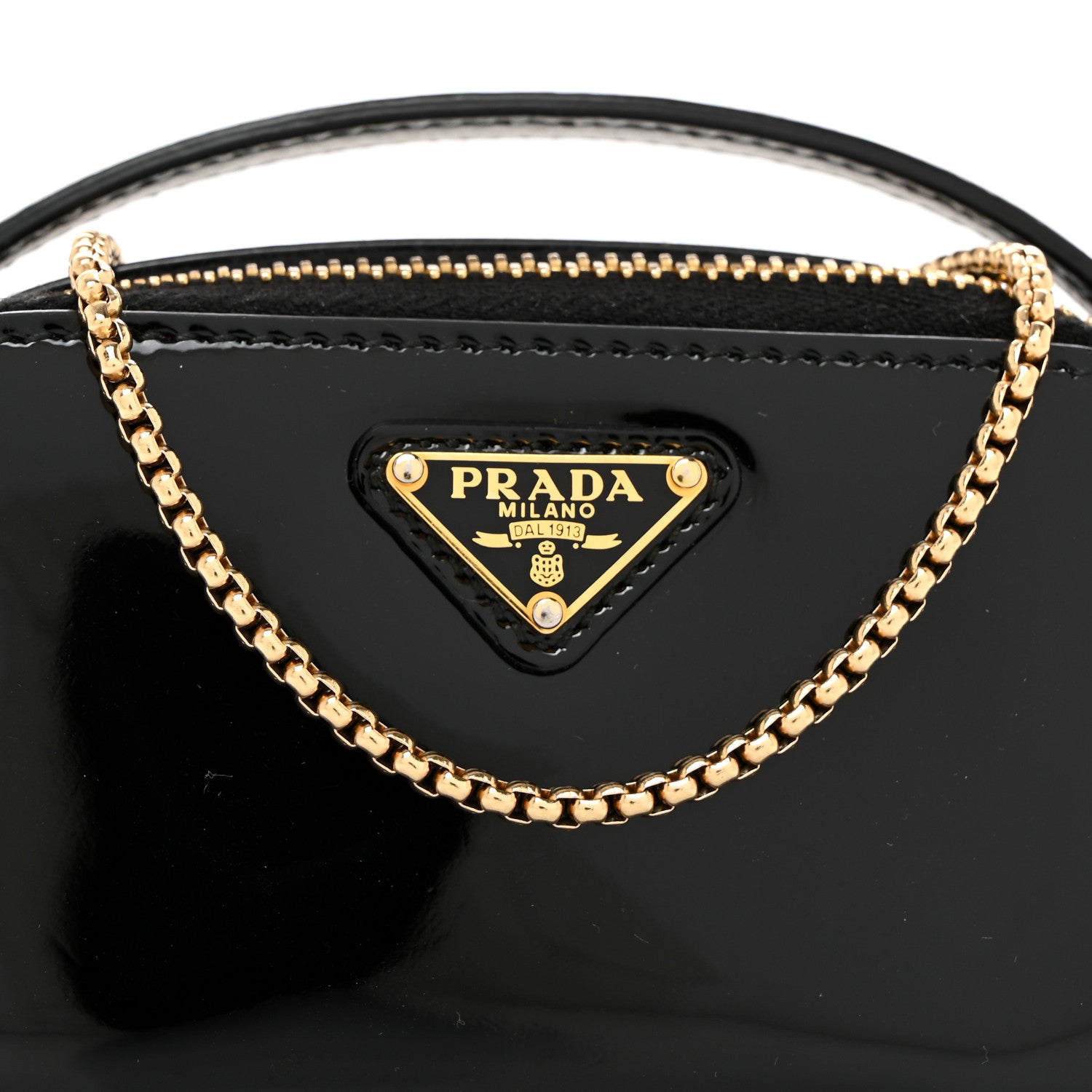 Prada Vernice Metal Triangle Logo Mini Pouch with Handle Black 8 of 12