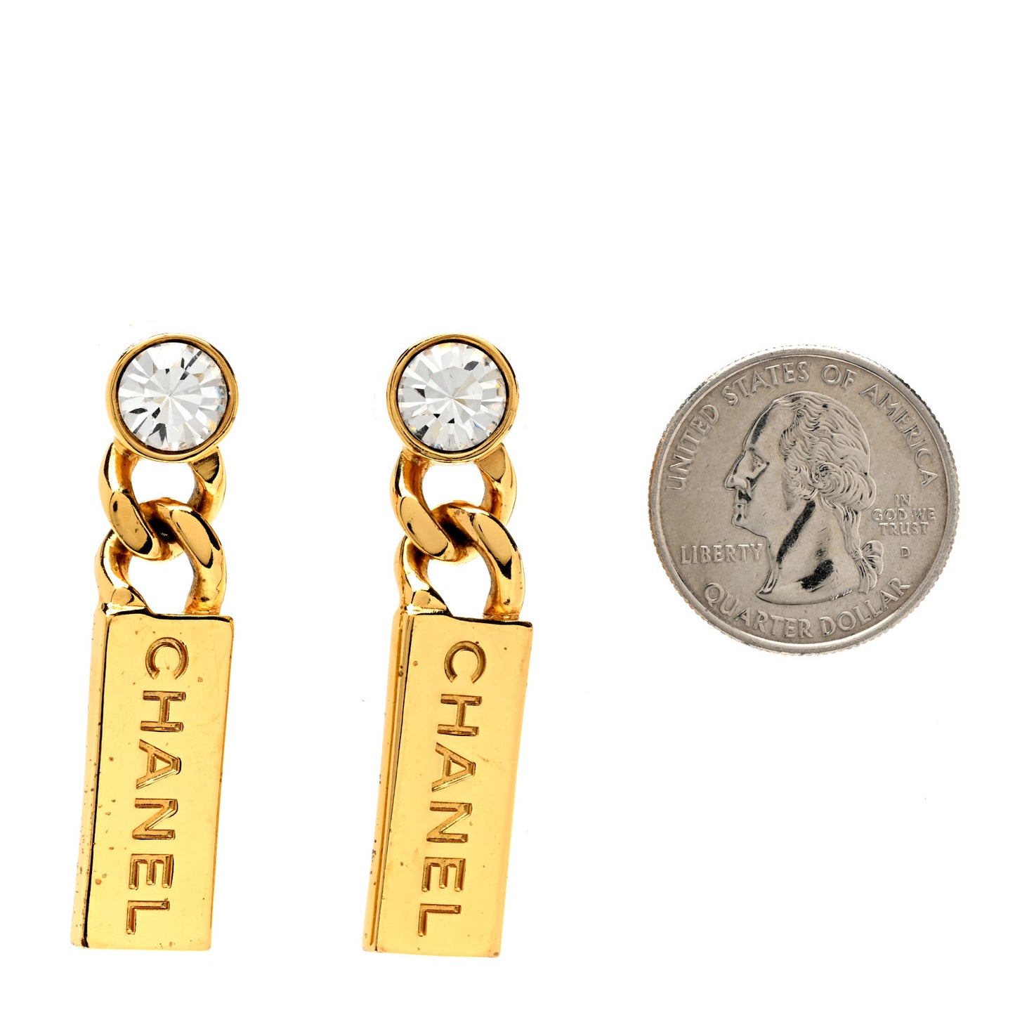Crystal Tag Drop Earrings Gold