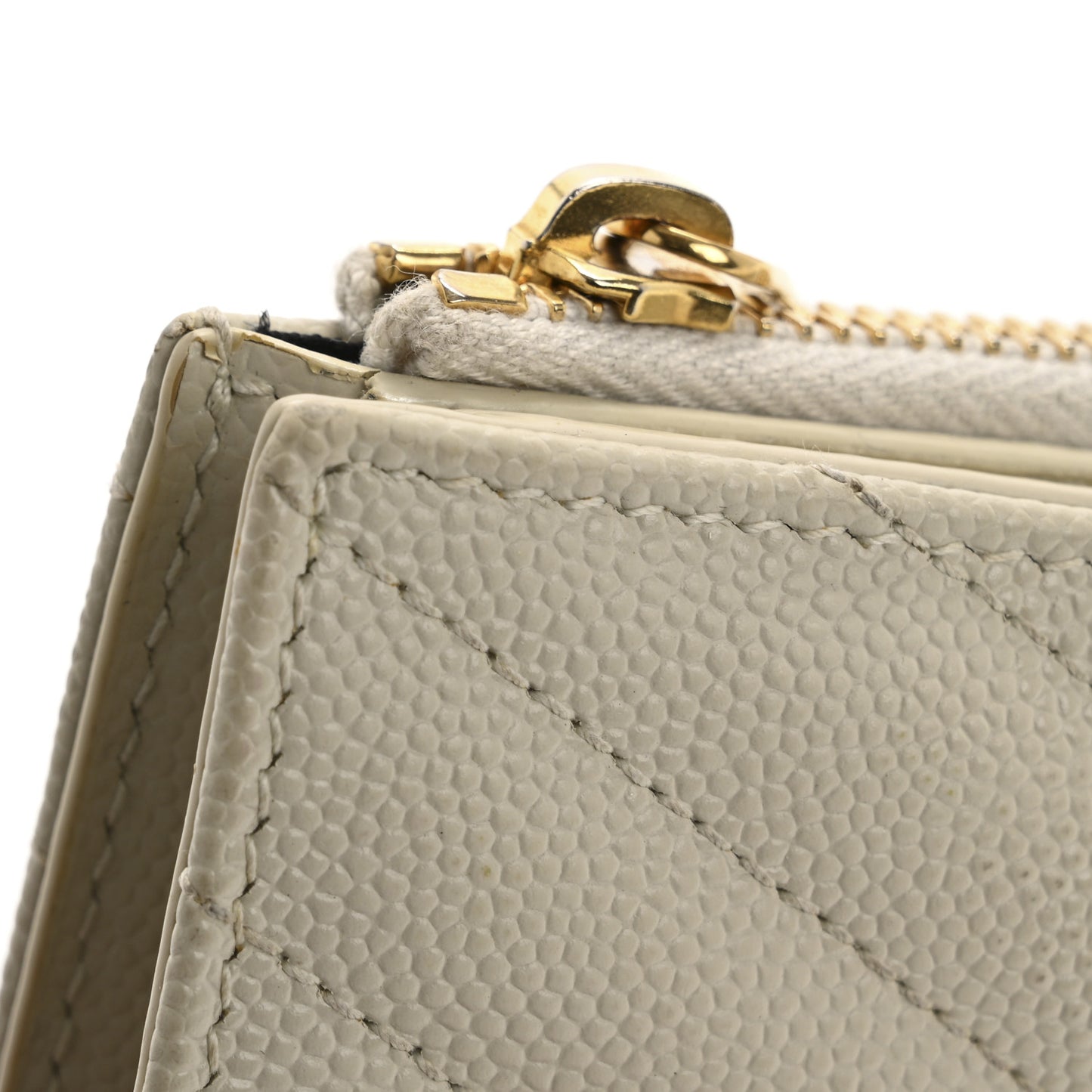 Grain De Poudre Matelasse Chevron Monogram Zipped Card Case Crema Soft