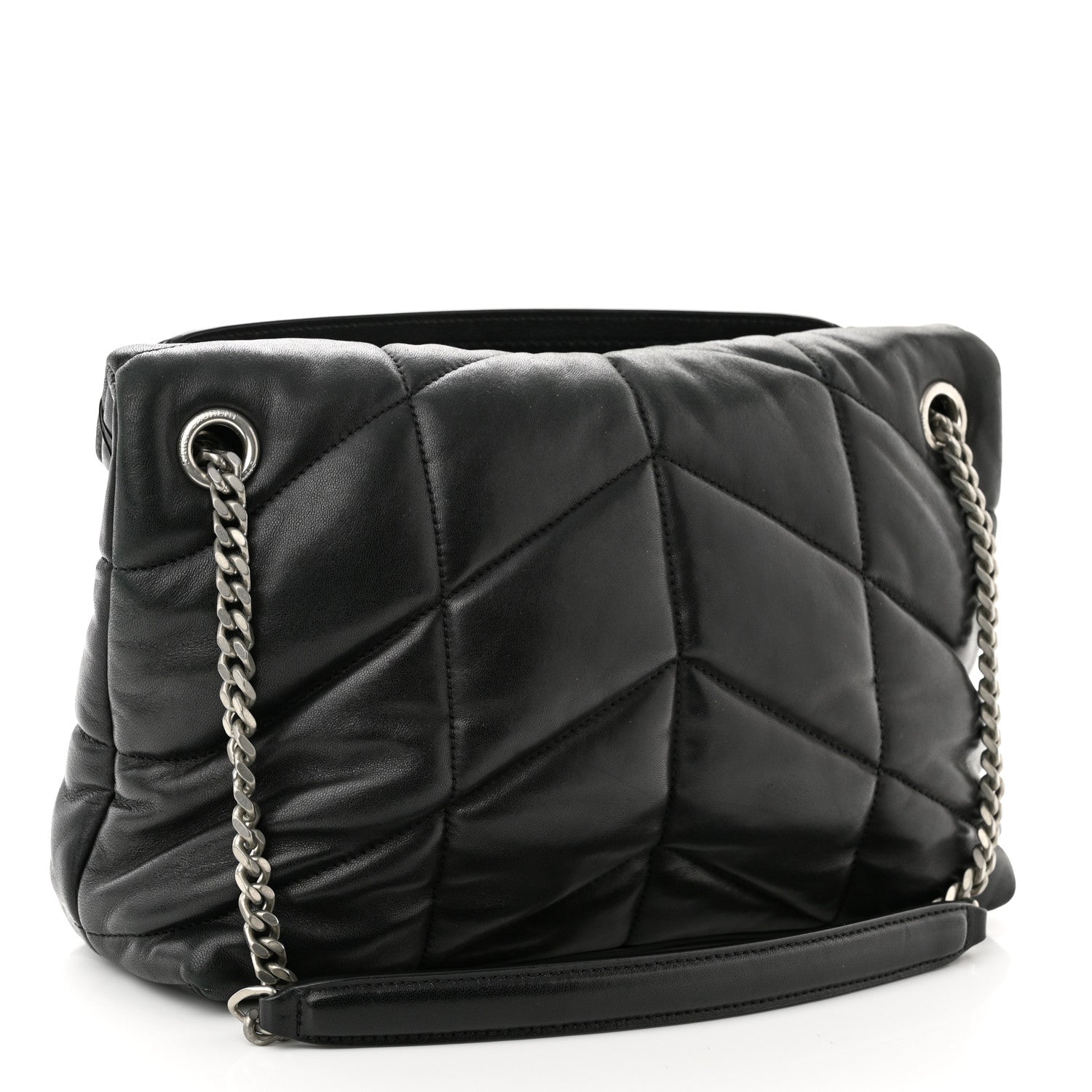 Saint Laurent Lambskin Quilted Small Loulou Puffer Monogram Chain Satchel Black 3 of 9
