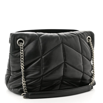 Saint Laurent Lambskin Quilted Small Loulou Puffer Monogram Chain Satchel Black 3 of 9