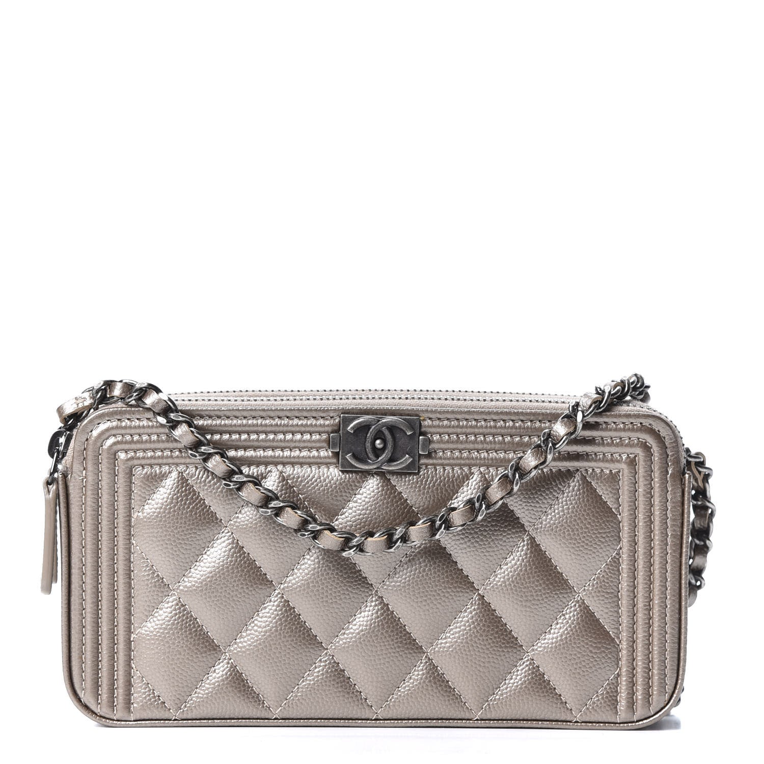 Chanel Metallic Caviar Quilted Small Boy Clutch With Chain Copper 1 of 11