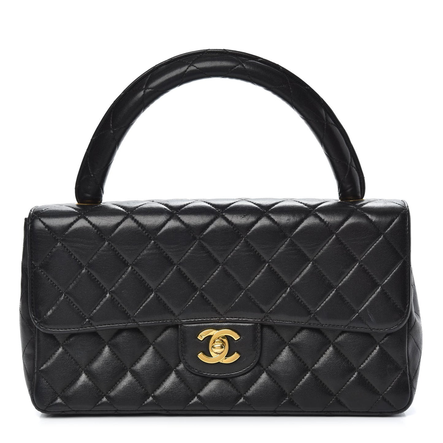 Lambskin Quilted Medium Rectangular Kelly Flap Bag Black