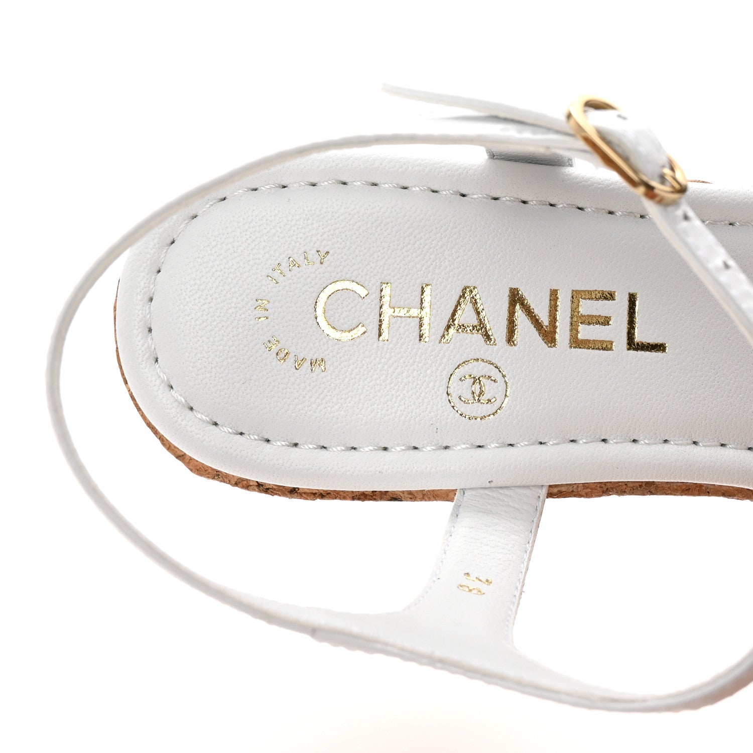 Chanel Patent Cork CC Ankle Strap Platform Sandals 38 White 8 of 10