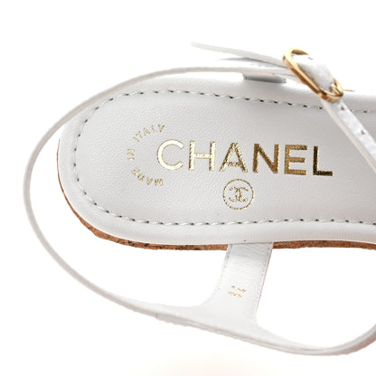 Chanel Patent Cork CC Ankle Strap Platform Sandals 38 White 8 of 10