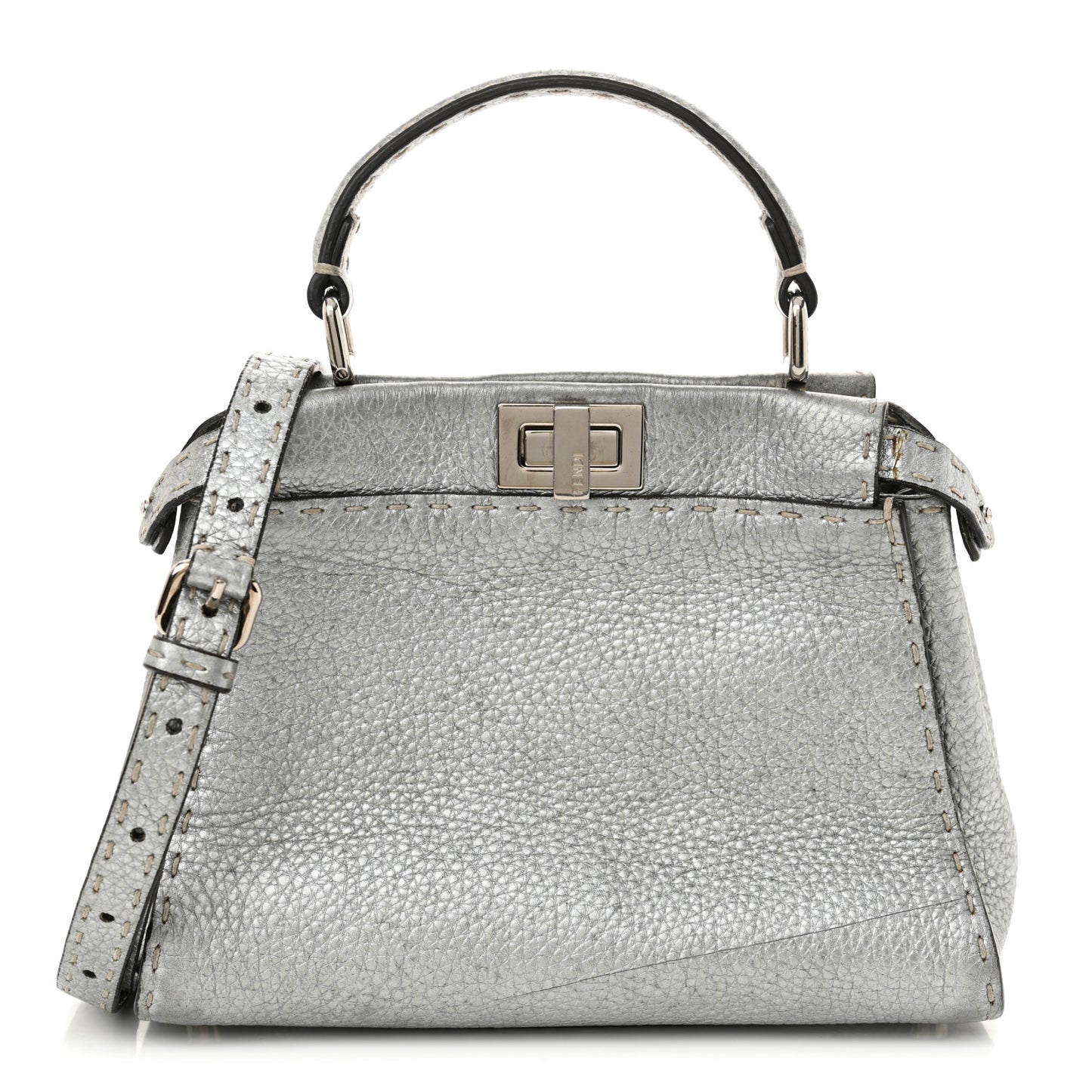 Cuoio Romano Lux Selleria Mini Peekaboo Iconic Satchel Argento