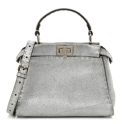 Fendi Cuoio Romano Lux Selleria Mini Peekaboo Iconic Satchel Argento 1 of 13