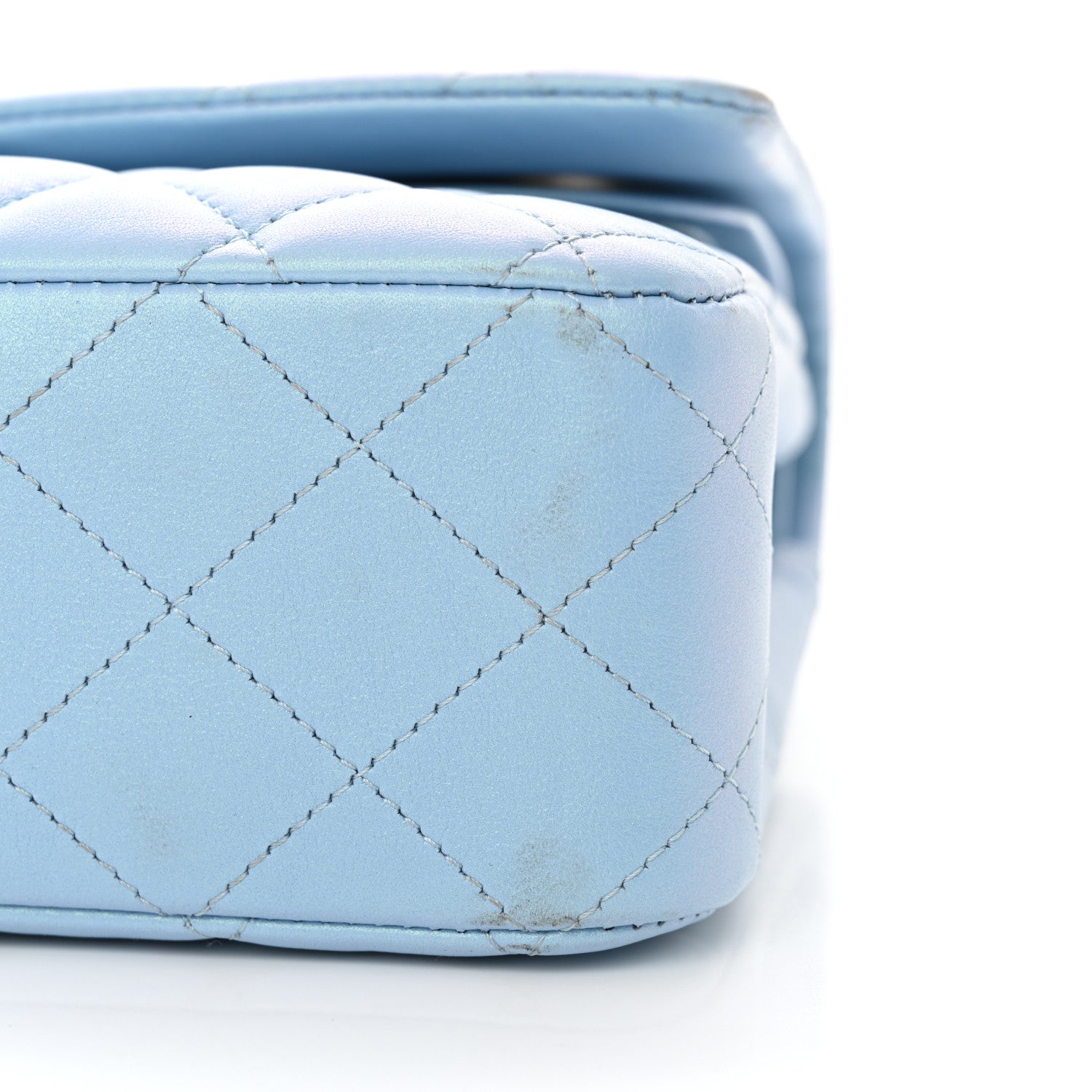 Chanel Iridescent Lambskin Quilted Medium Double Flap Light Blue 12 of 14