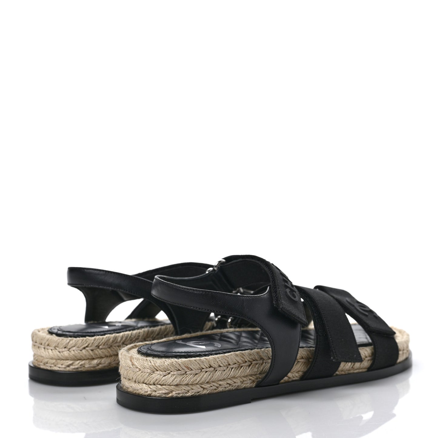Stretch Fabric Lambskin CC Flat Sandals 40 Black