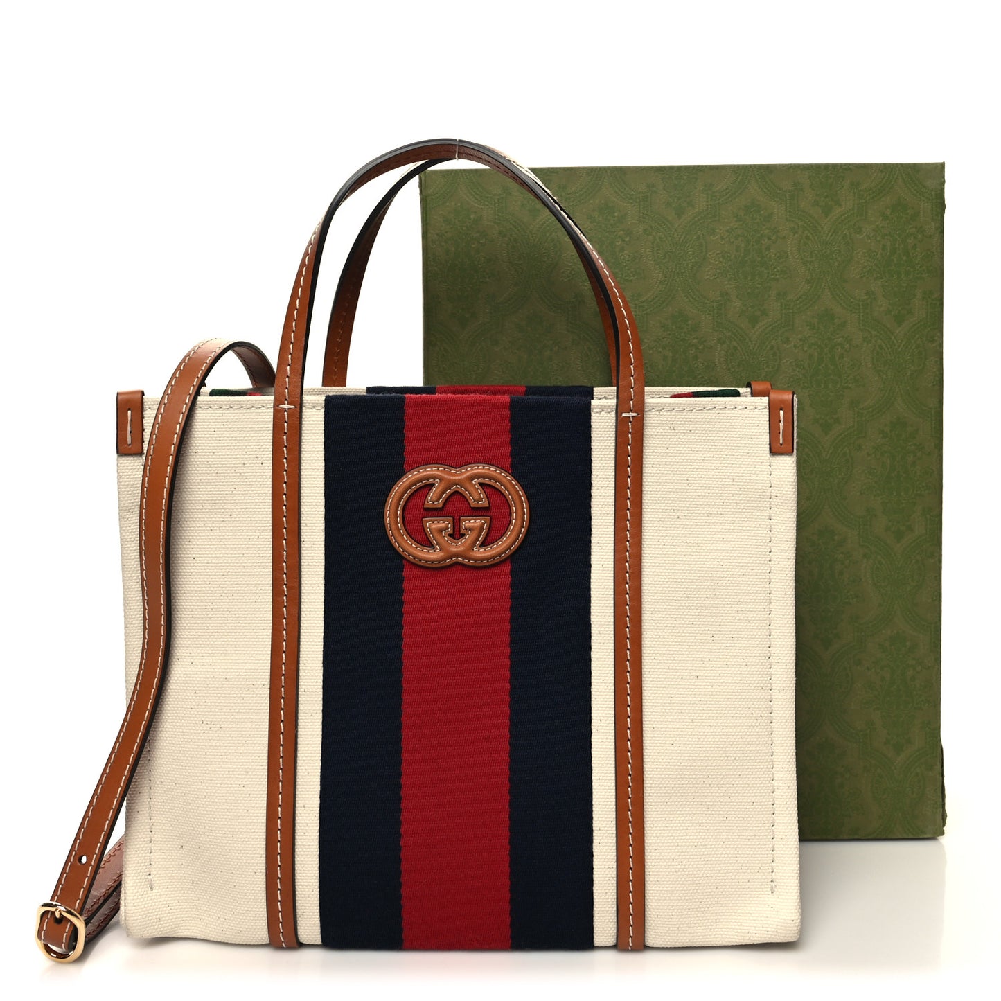 Canvas Calfskin Web Small Interlocking G Tote Bag Red Blue