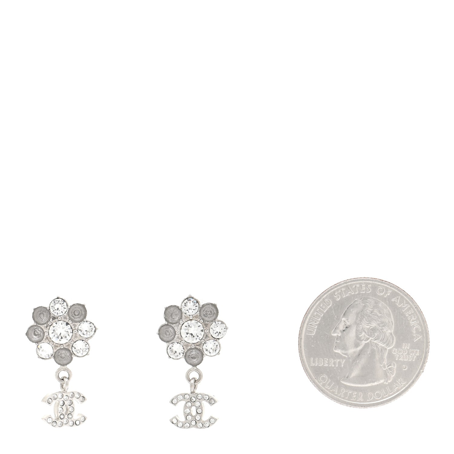 Chanel Crystal CC Flower Dangle Earrings Silver 2 of 5