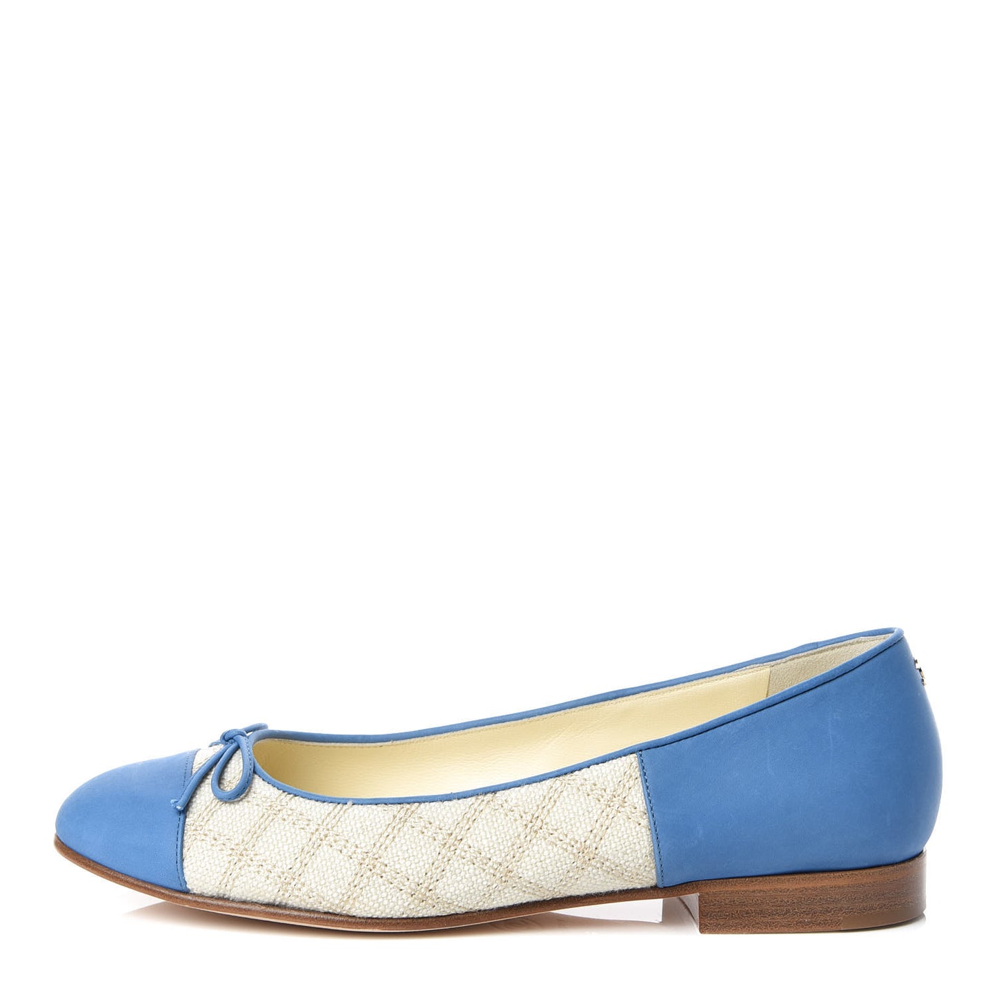 Toile Oily Calfskin CC Cap Toe Ballerina Flats 36 Light Beige Blue