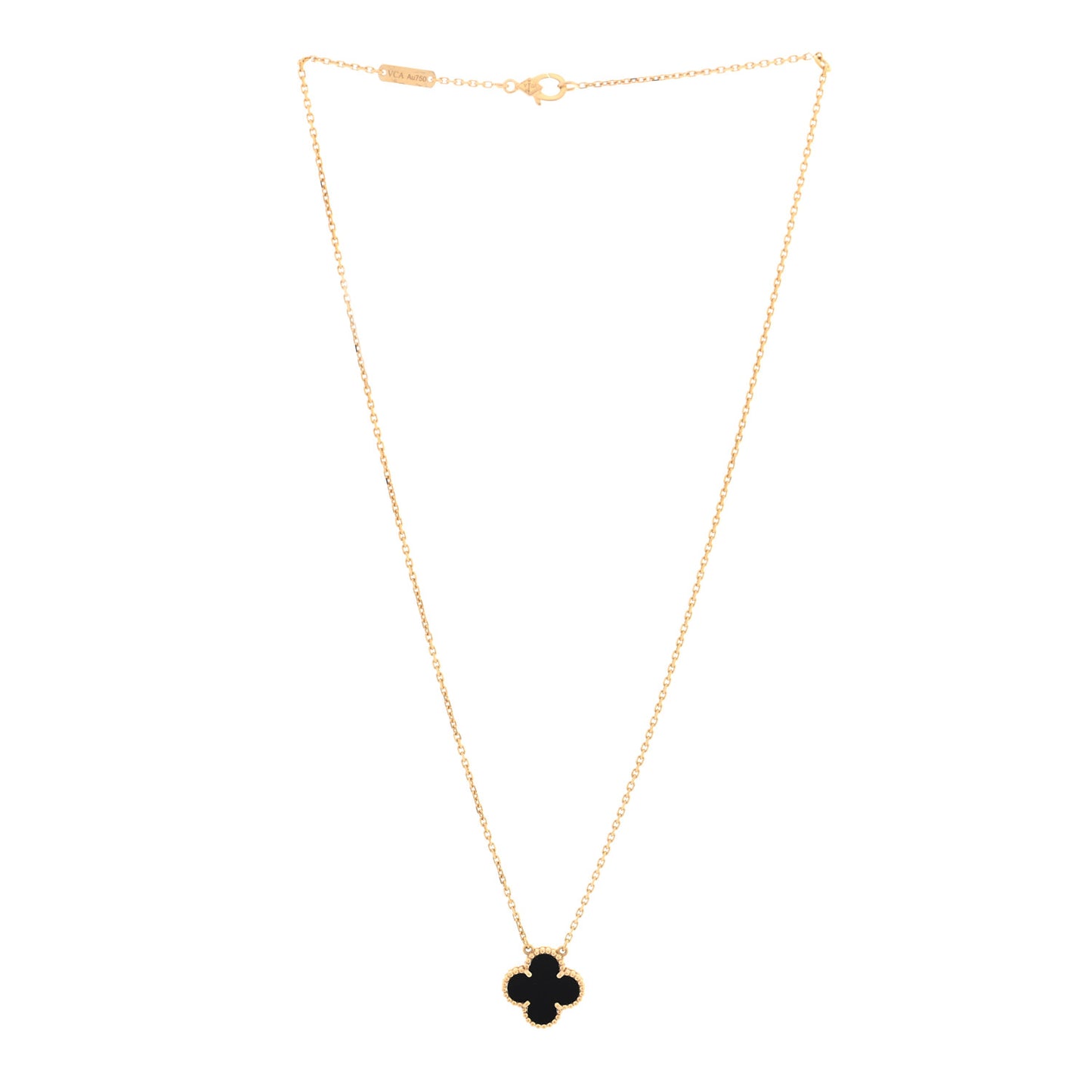 18K Yellow Gold Black Onyx Vintage Alhambra Pendant Necklace