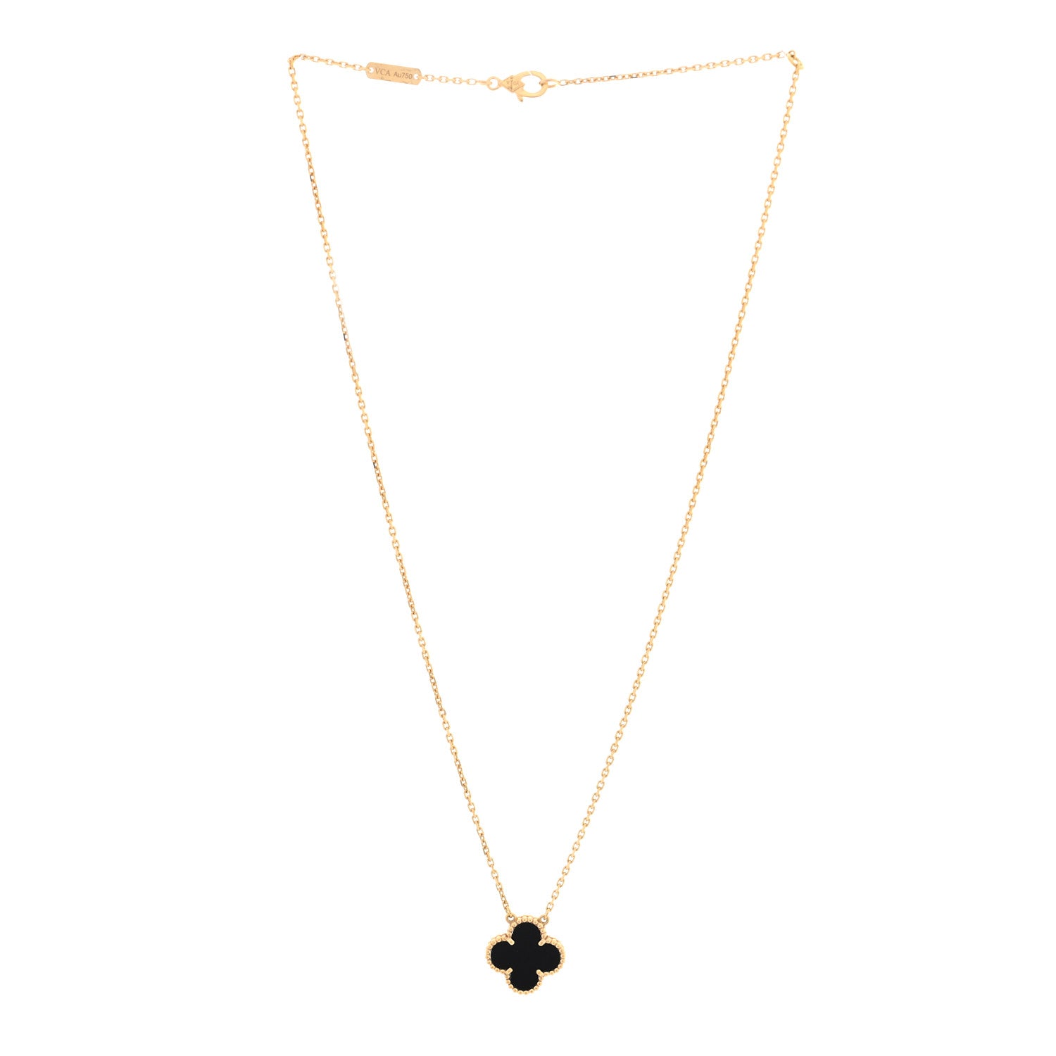 Van Cleef & Arpels 18K Yellow Gold Black Onyx Vintage Alhambra Pendant Necklace 3 of 4