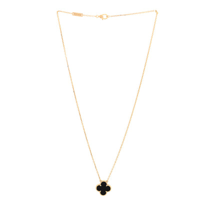 Van Cleef & Arpels 18K Yellow Gold Black Onyx Vintage Alhambra Pendant Necklace 3 of 4