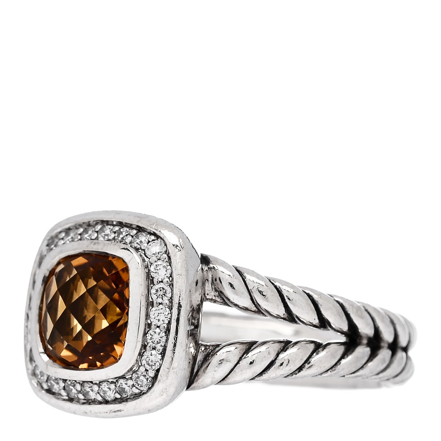 Sterling Silver Diamond Citrine 7mm Petite Albion Ring 52 6