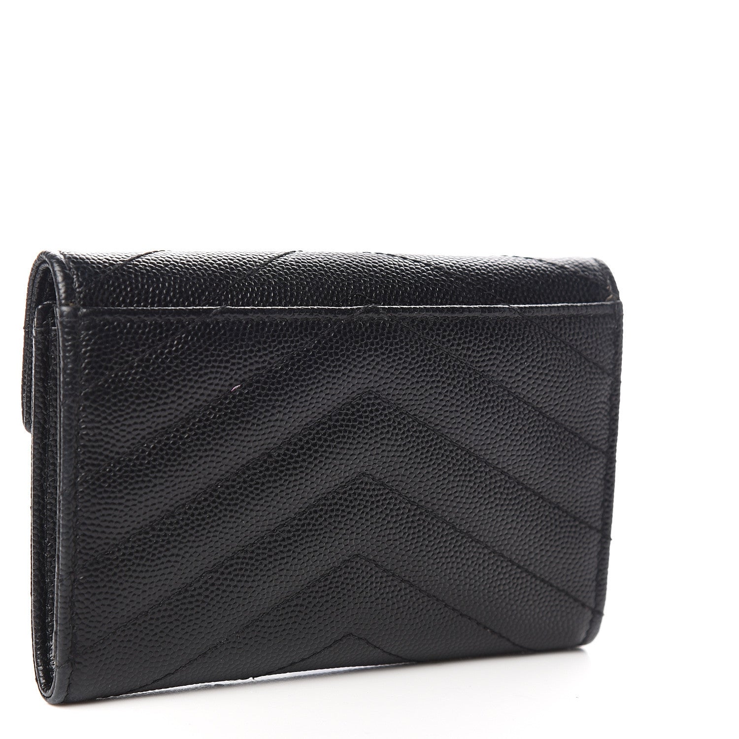 Saint Laurent Grain De Poudre Matelasse Chevron Small Monogram Envelope Wallet Black 3 of 6
