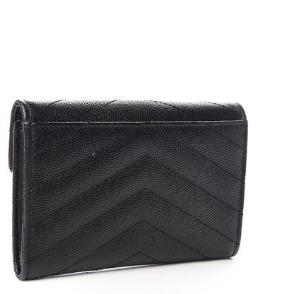 Saint Laurent Grain De Poudre Matelasse Chevron Small Monogram Envelope Wallet Black 3 of 6