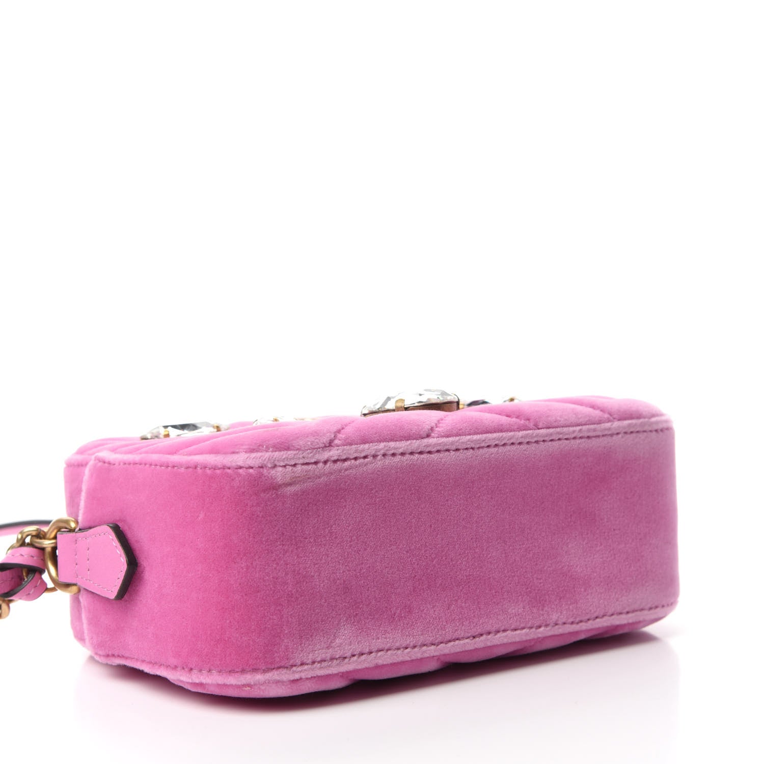 Gucci Velvet Matelasse Marquise Crystals Mini GG Marmont Chain Shoulder Bag Malva 4 of 10