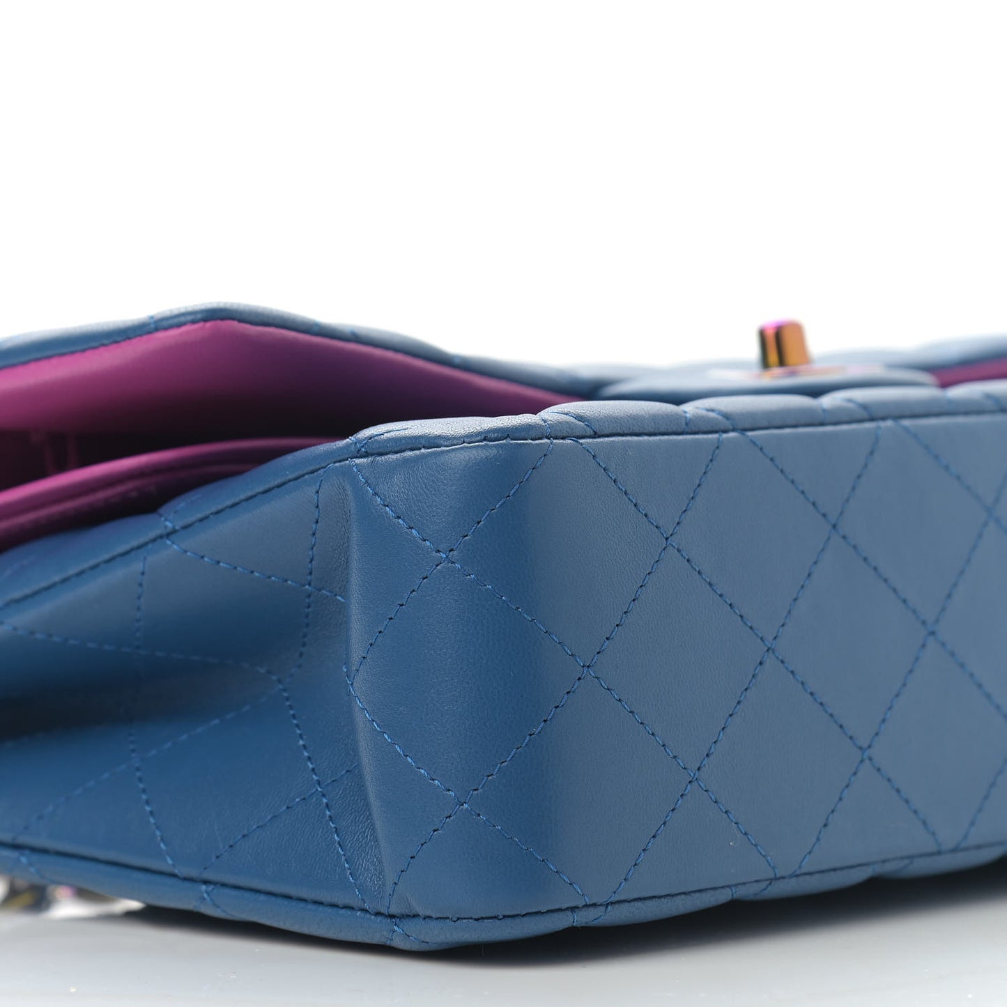 Lambskin Quilted Medium Double Flap Blue Pink