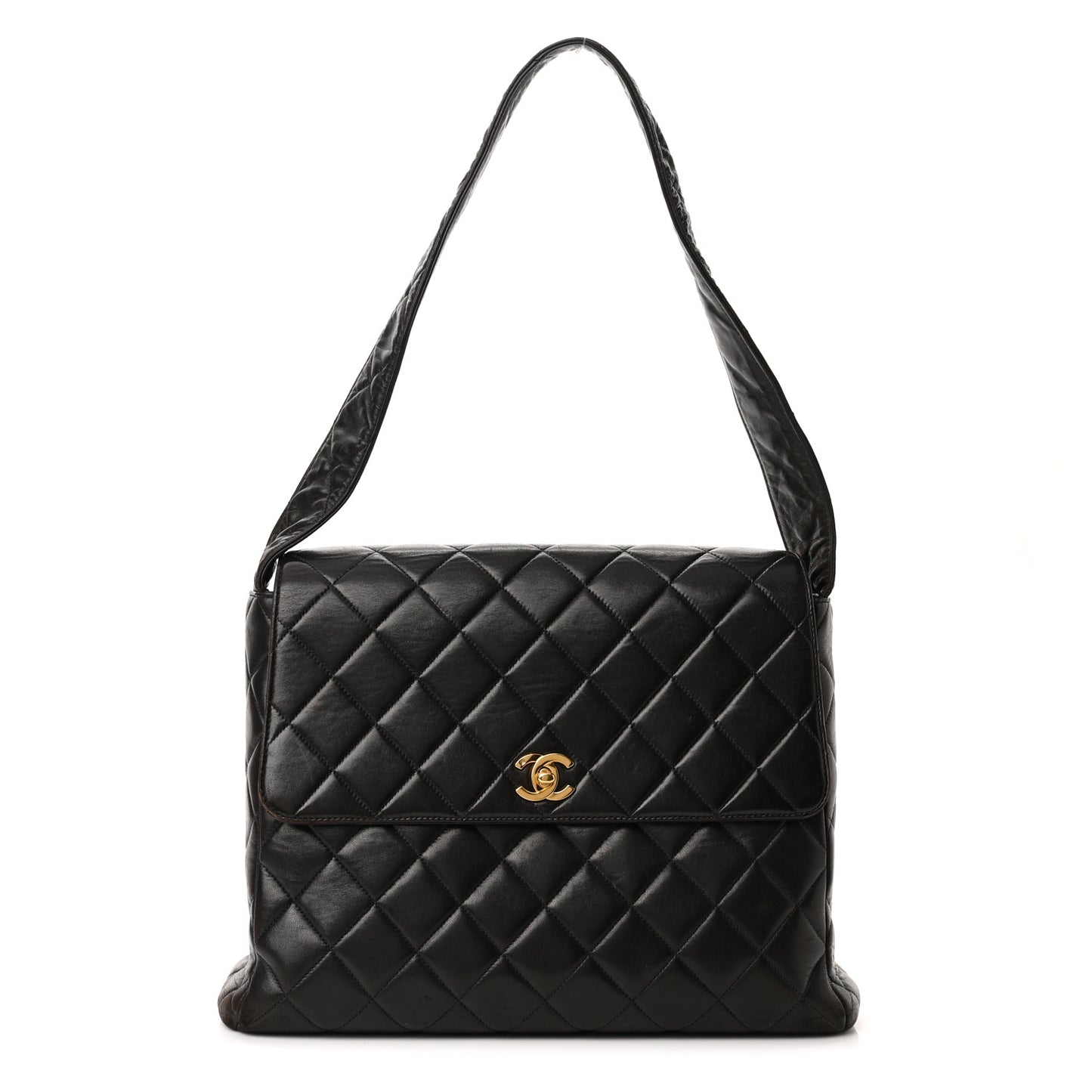 Lambskin Quilted CC Flap Shoulder Bag Black