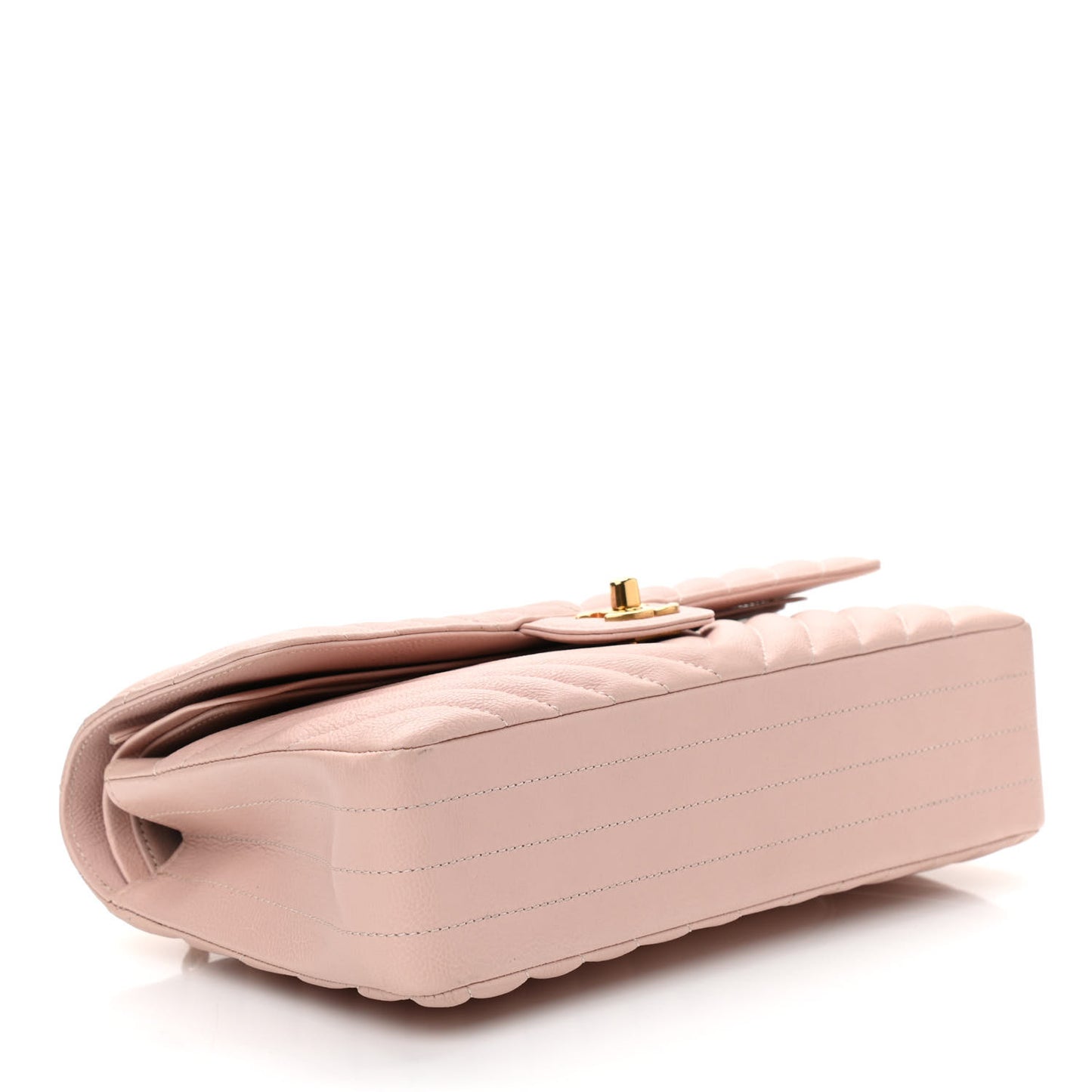 Calfskin Chevron Quilted Medium Double Flap Light Pink
